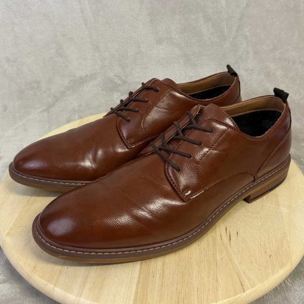 Madden Mens Brown Leather Derby Shoes Lace Up Dress Ortholite Cognac US 13